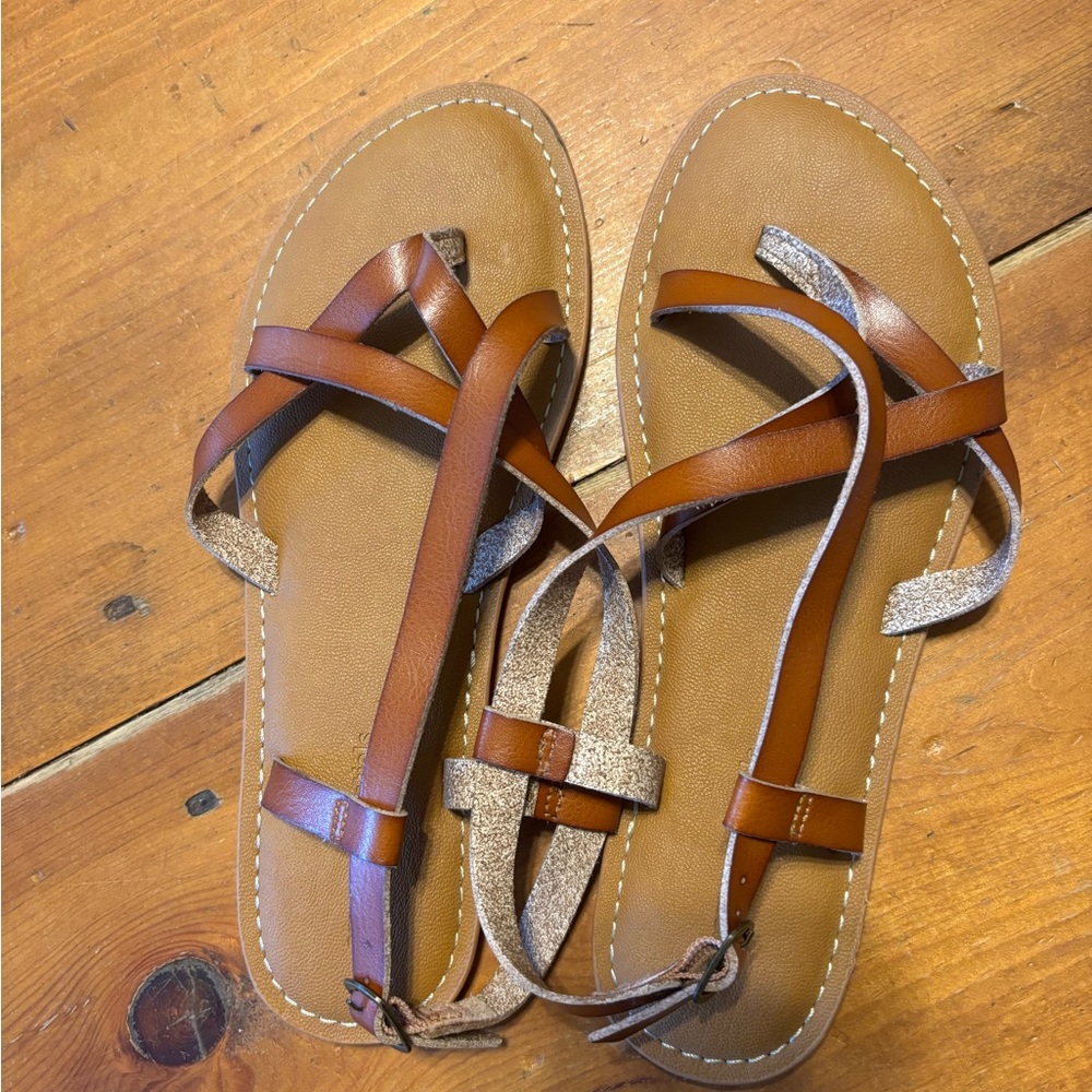 Brown and Tan Strappy Sandals